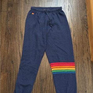 Aviator Nation Navy Joggers with Rainbow Stripes